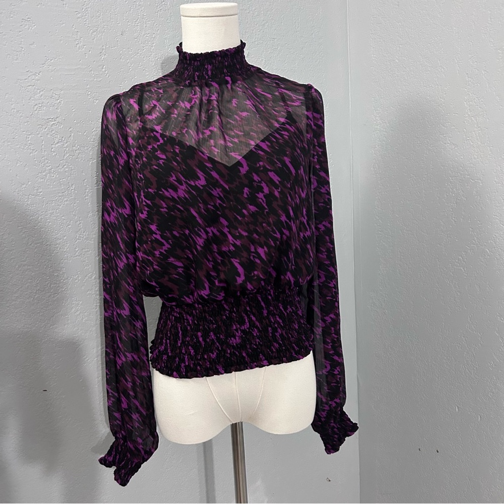 Express Black and Purple Sheer Blouse